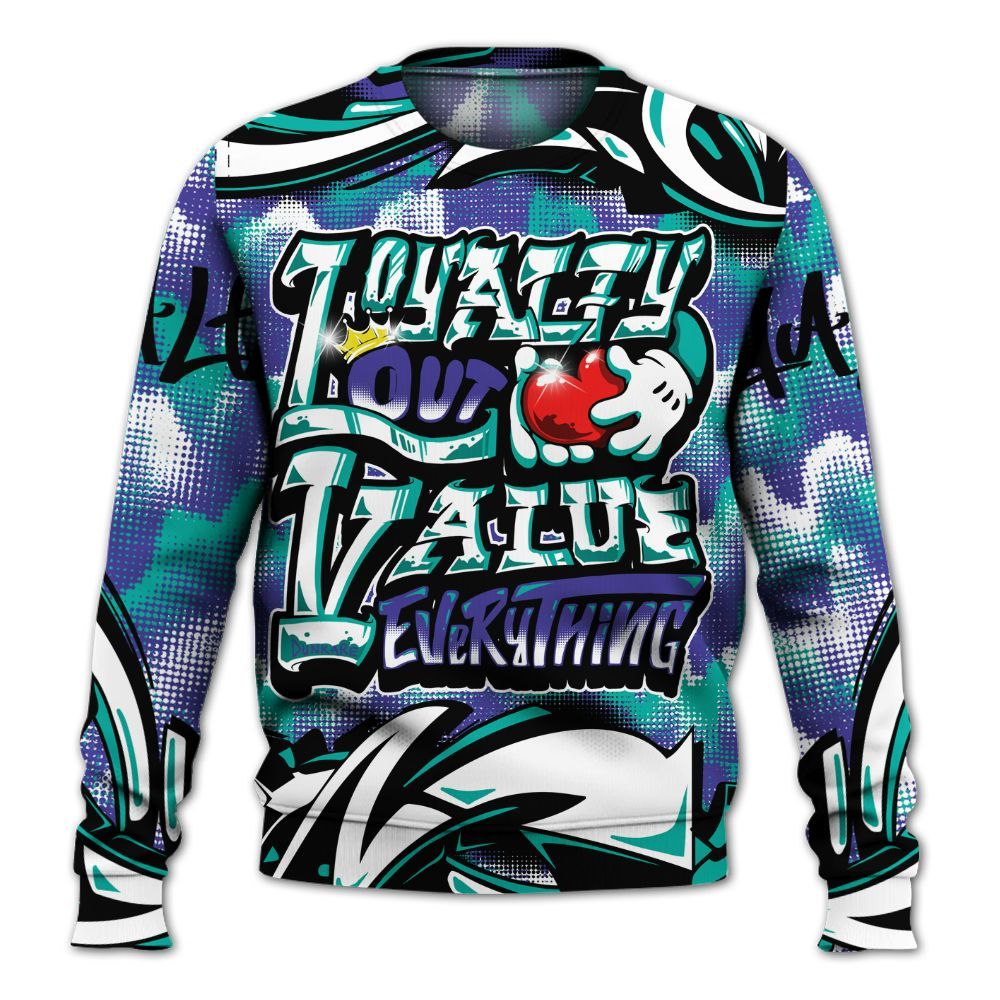 Sweatshirt To Match Retro Grape 5s - Loyalty Out Value Graffiti All Over Print