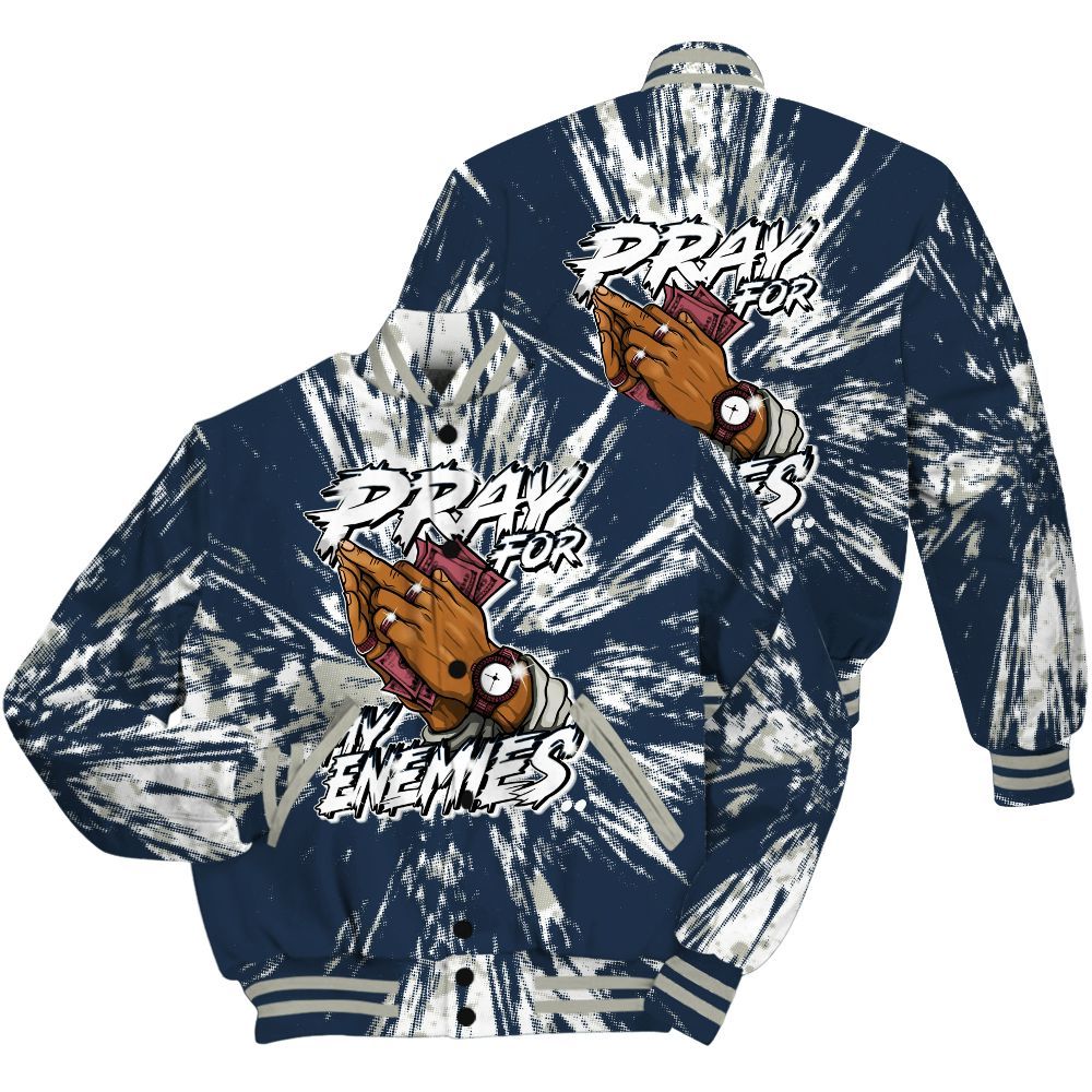 Varsity Jacket To Match Navy Blue 2024 6s Shirt - Prayed For Enemies Graphic Luxury All Over Print