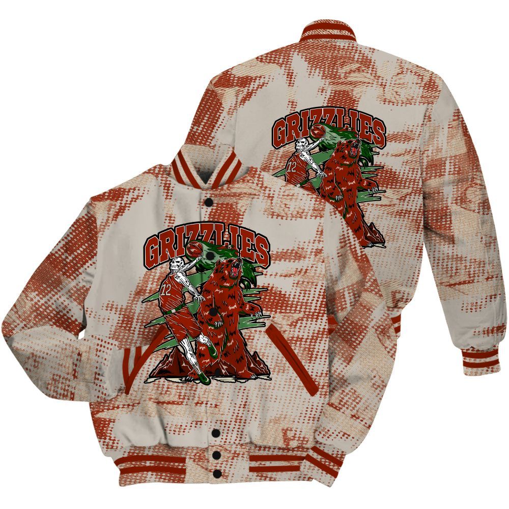 Varsity Jacket To Match El Grito 5s Shirt - Grizzly Bear Skeleton Brown Sugar All Over Print