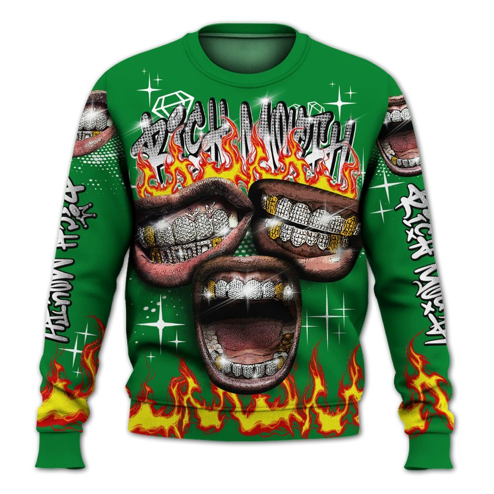 Sweatshirt To Match Lucky Green 1s - Rich Mouth Fire Rap Retro 90s All Over Print