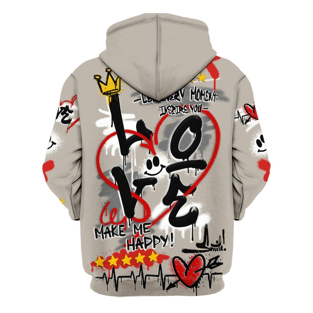 Hoodie To Match Low OG Phantom 1s - Happy Love Beats Graffiti Streetwear All Over Print