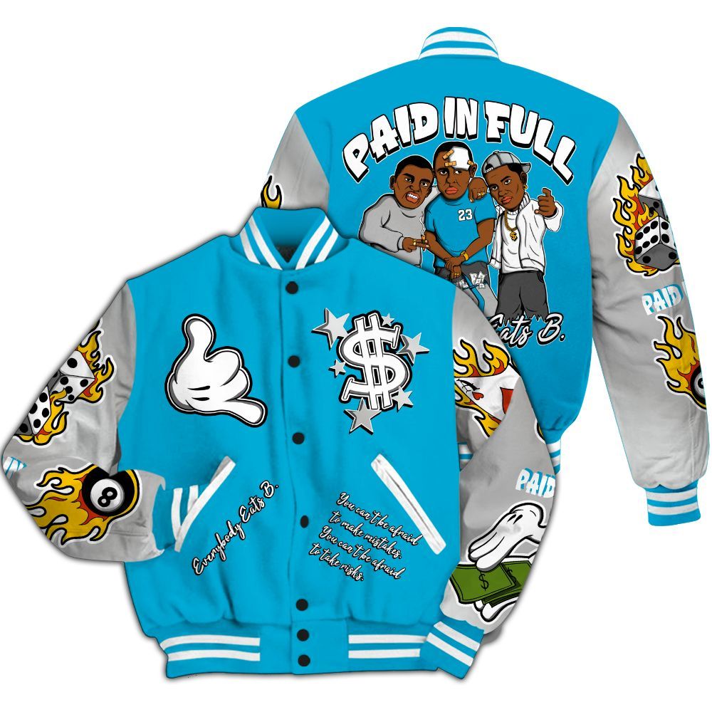 Varsity Jacket To Match Ja 3 Jurassic Park Metallic Silver - Everybody Paid In Full Graphic All Over Print