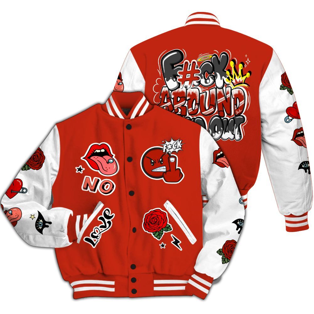 Varsity Jacket To Match Red Cement 4s - FK Around Find Out All Over Print