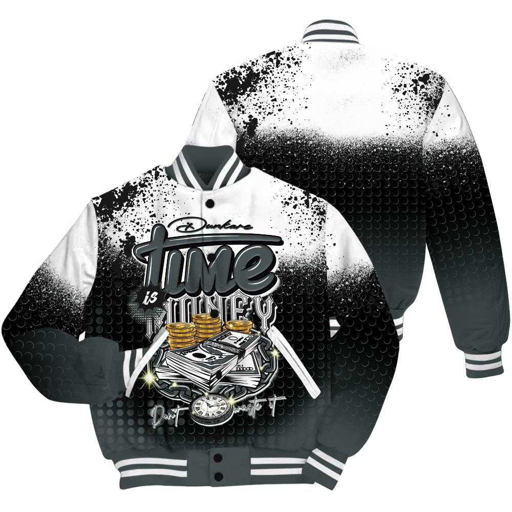 Varsity Jacket To Match Black RM Nigel Sylvester 4s Shirt, Halftone Time Is Money All Over Print