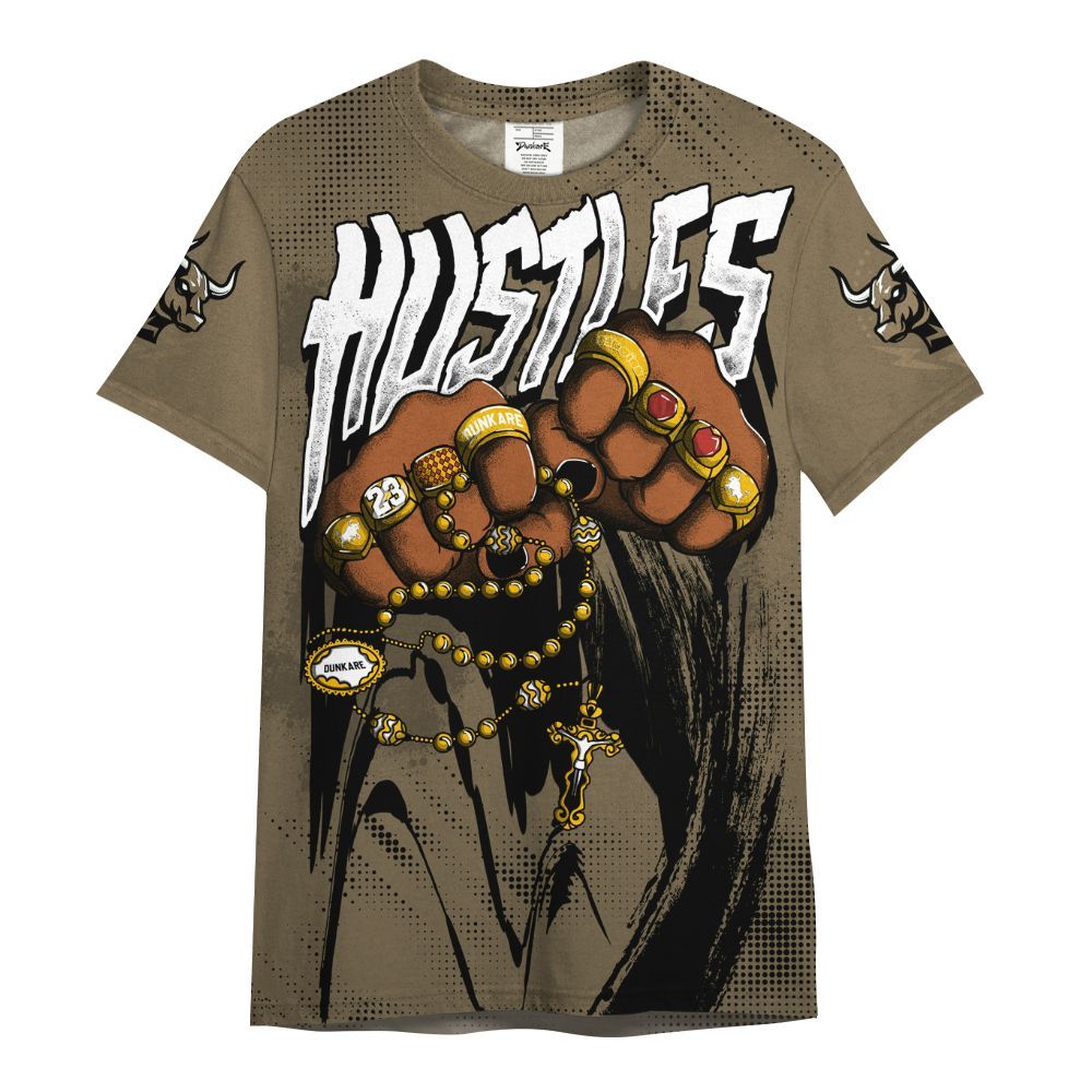 Shirt To Match Olive 9s - Hustle Make Money All Over Print