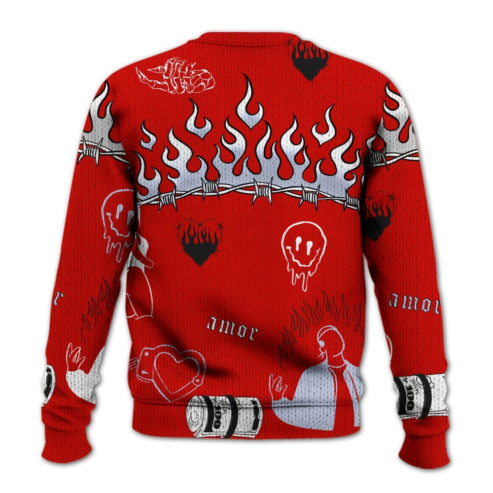 Knitted Sweater To Match Fire Red 6s - Snake Trust No One