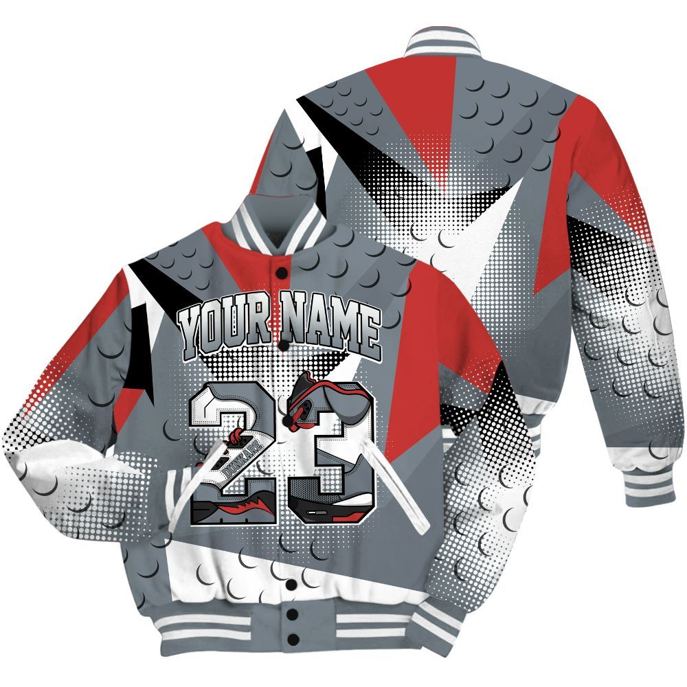 Varsity Jacket To Match Wolf Grey 13s Shirt, Poly Custom Name Number 23 5s All Over Print
