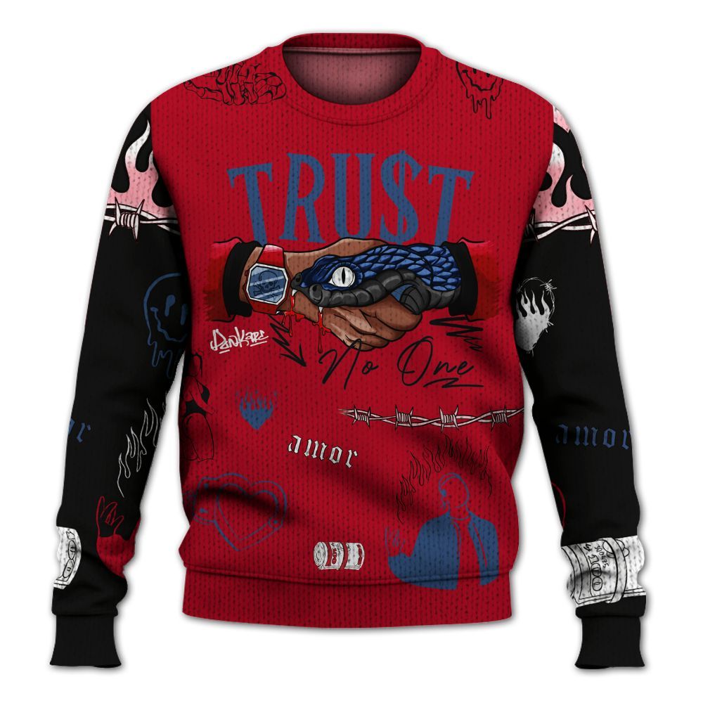 Knitted Sweater To Match Air Griffey Max Black Red Navy Blue 1s - Snake Trust No One