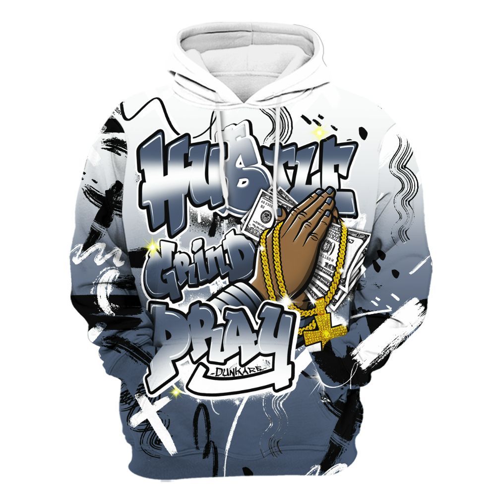 Hoodie To Match Low Diffused Blue 11s - Money Hustle Grind Pray All Over Print