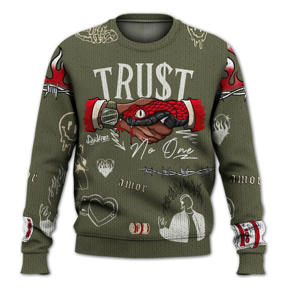 Knitted Sweater To Match Low OG Medium Olive 1s - Snake Trust No One