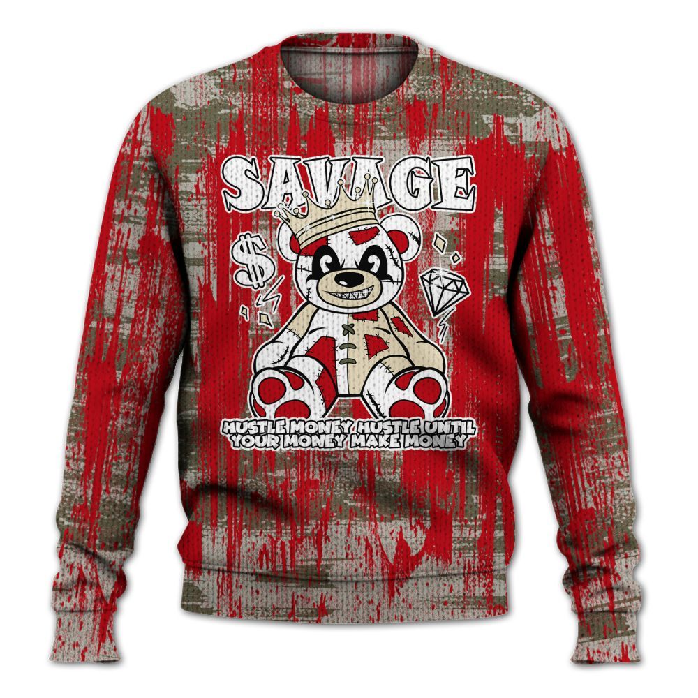 Knitted Sweater To Match Low OG Medium Olive 1s - Savages Bear Glitch Art