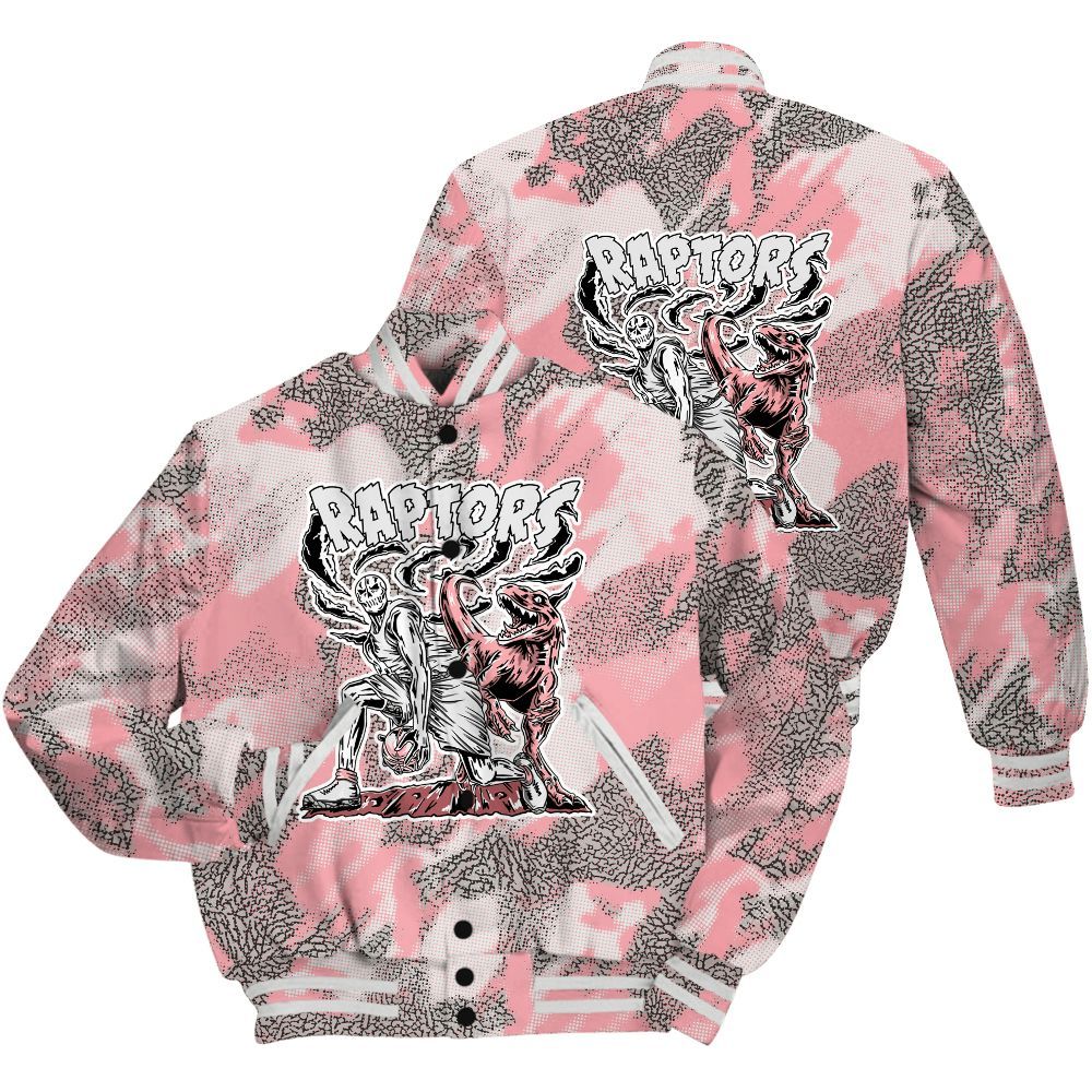 Varsity Jacket To Match Retro Wings 3s Shirt - Raptors Skeleton Abstract Halftone All Over Print