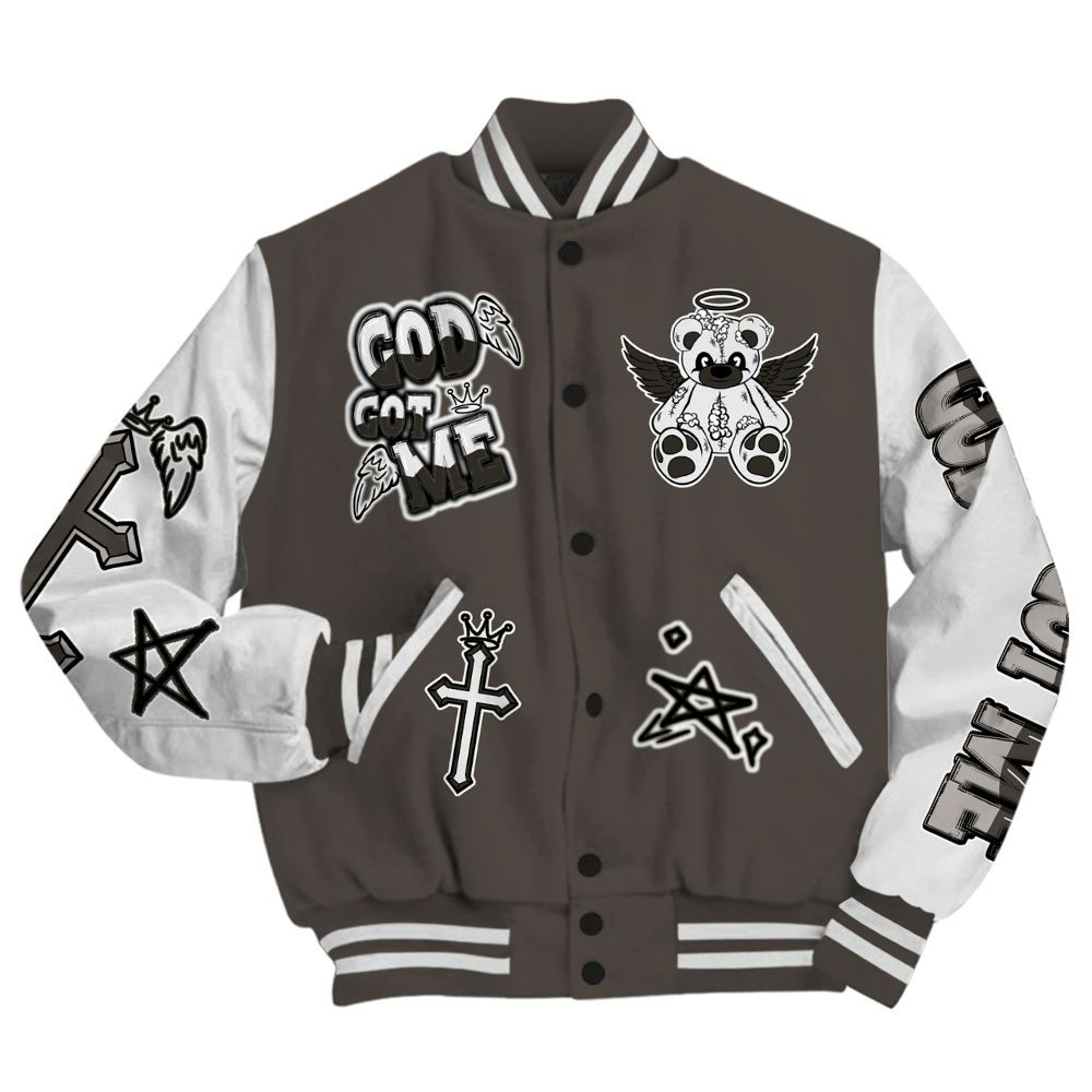 Varsity Jacket To Match Baroque Brown 12s - Gods Guides Me Bear All Over Print