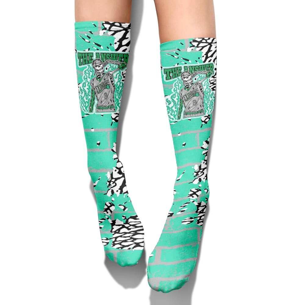 Sock To Match Black Green Glow 3s - Allen Answer Skeleton Brick