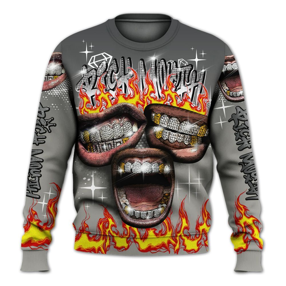Sweatshirt To Match High Satin Shadow 1s - Rich Mouth Fire Rap Retro 90s All Over Print