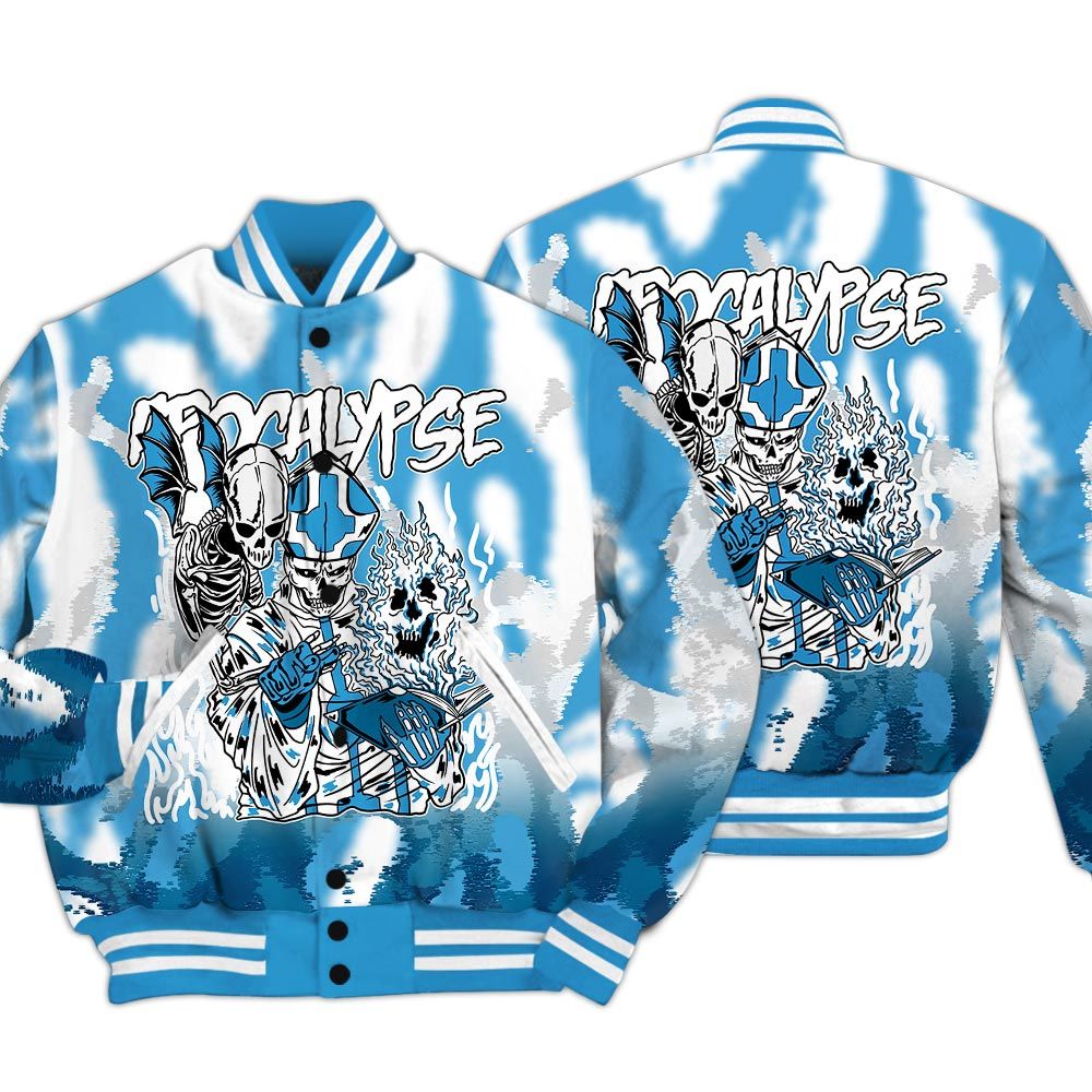 Varsity Jacket To Match Powder Blue 9s - Apocalypse Skeleton Burn Varsity Jacket Unisex