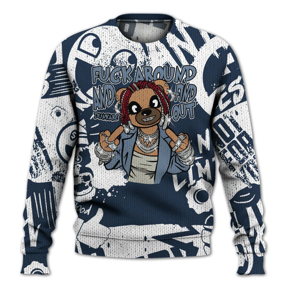 Knitted Sweater To Match Navy Blue 2024 6s - F#ck Around Bear Bear Monogram Graffiti