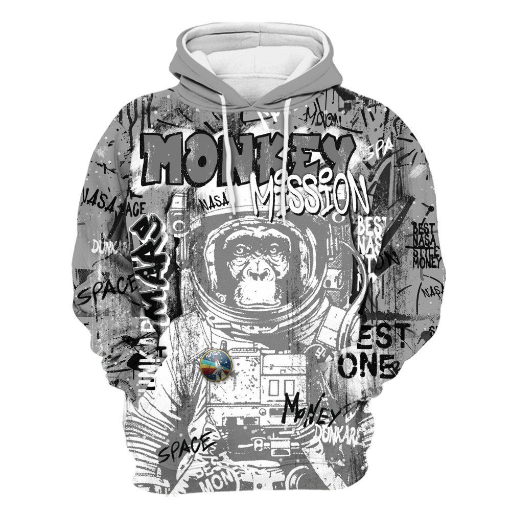 Hoodie To Match Black Wolf Grey 12s - Monkey Misson Space All Over Print