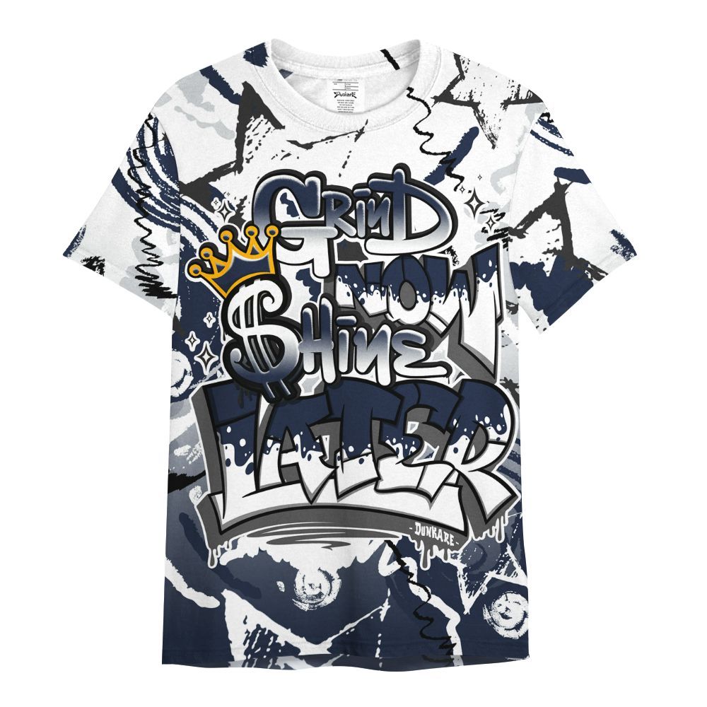 Shirt To Match Dunk Low White Midnight Navy - Grind Shine Later Drip All Over Print