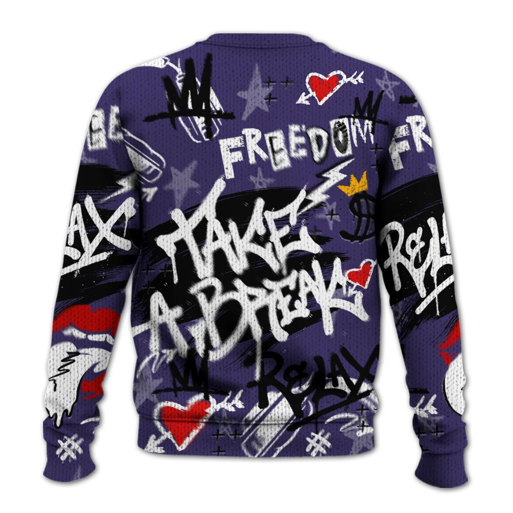 Knitted Sweater To Match Retro Court Purple 13s - Take Break Freedom Graffiti Streetwear