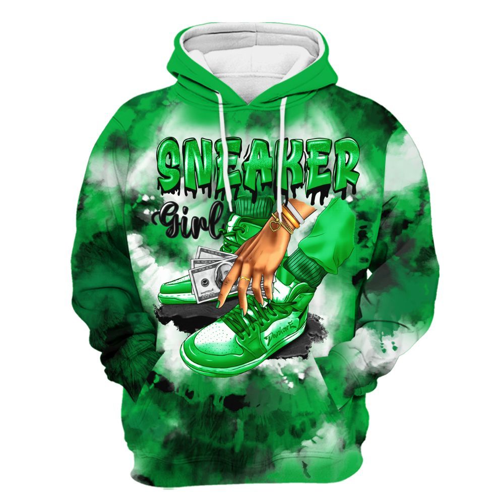 Hoodie To Match Lucky Green 5s - SNEAKER Girl Money Drip Tie Dye All Over Print