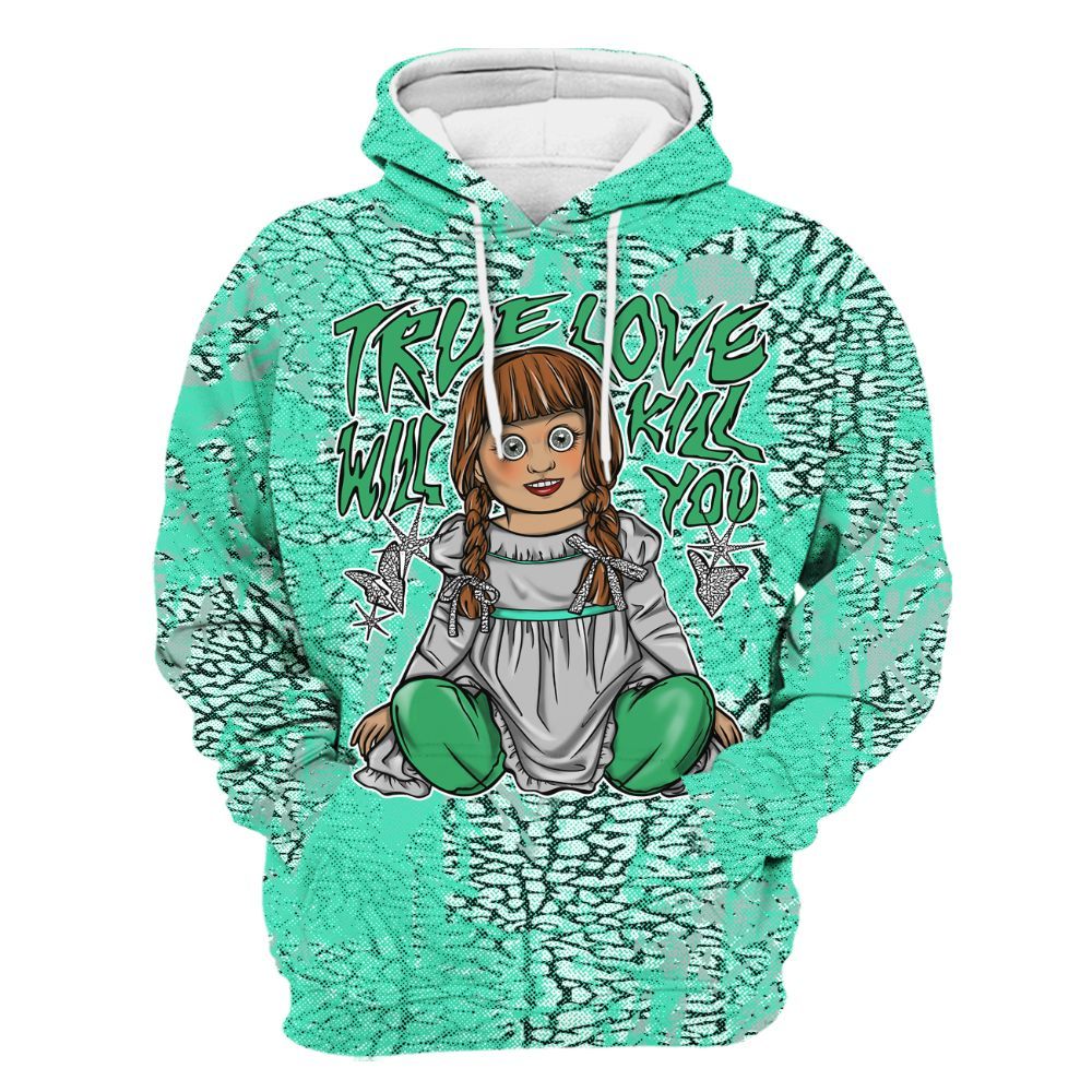 Hoodie To Match Black Green Glow 3s - Genuine Loves Bear Heart Grunge All Over Print