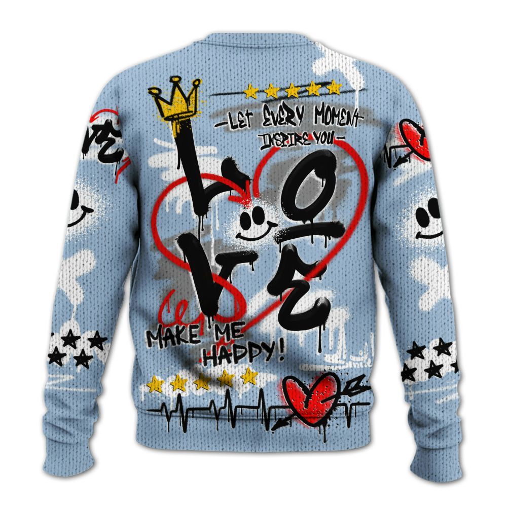Knitted Sweater To Match High University Blue 1s - Happy Love Beats Graffiti Streetwear
