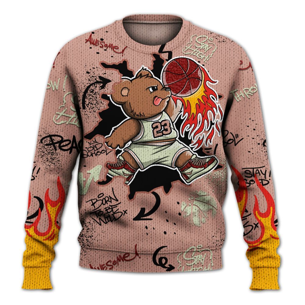 Knitted Sweater To Match Valentines Day 3s - Number 23 Basketball Bear Custom Name