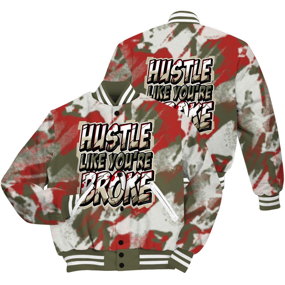 Varsity Jacket To Match Low OG Medium Olive 1s Shirt - Hustles Like Broke Abstract All Over Print
