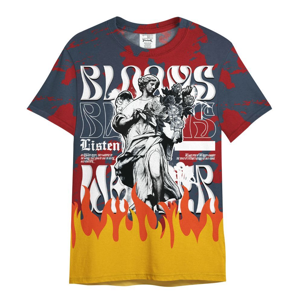 Shirt To Match Navy Blue 2024 6s - Blooms Whisper Retro All Over Print