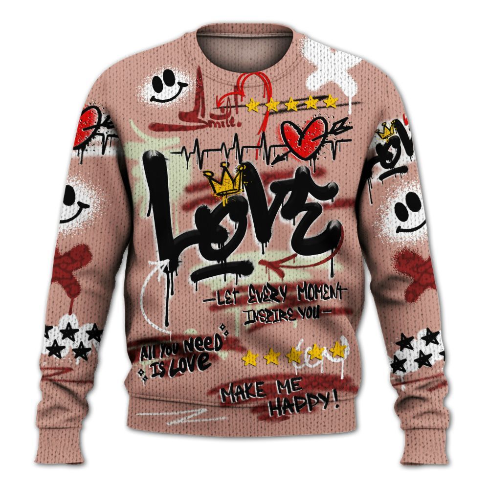 Knitted Sweater To Match Valentines Day 3s - Happy Love Beats Graffiti Streetwear