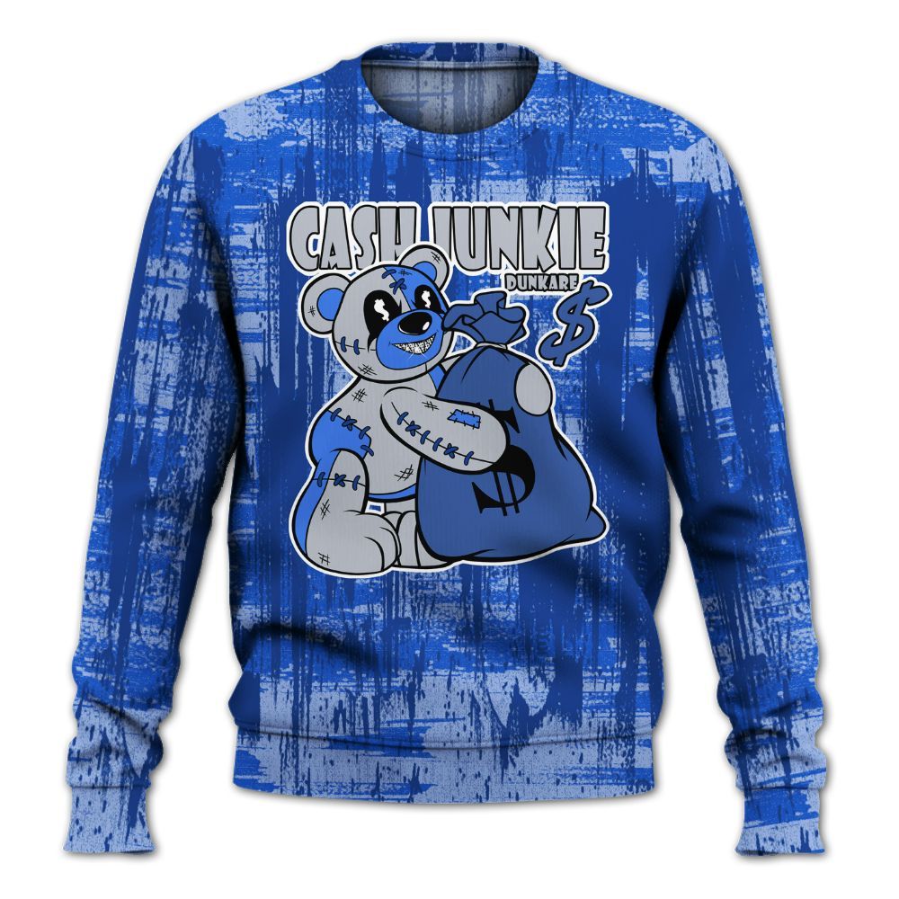 Sweatshirt To Match Air Foamposite One Royal - Cashs Junkie Bear Glitch Art All Over Print