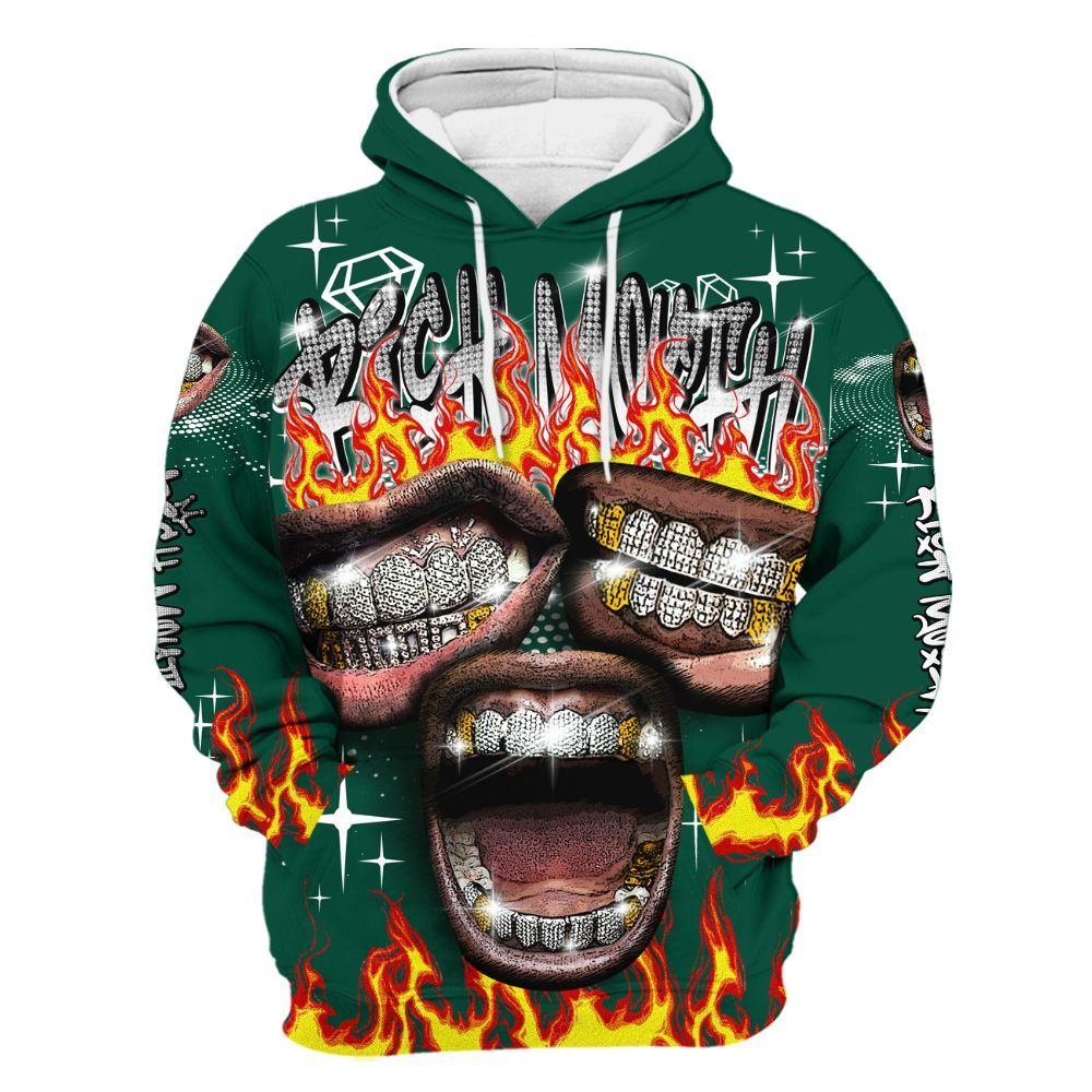 Hoodie To Match Oxidized Green 4s - Rich Mouth Fire Rap Retro 90s All Over Print