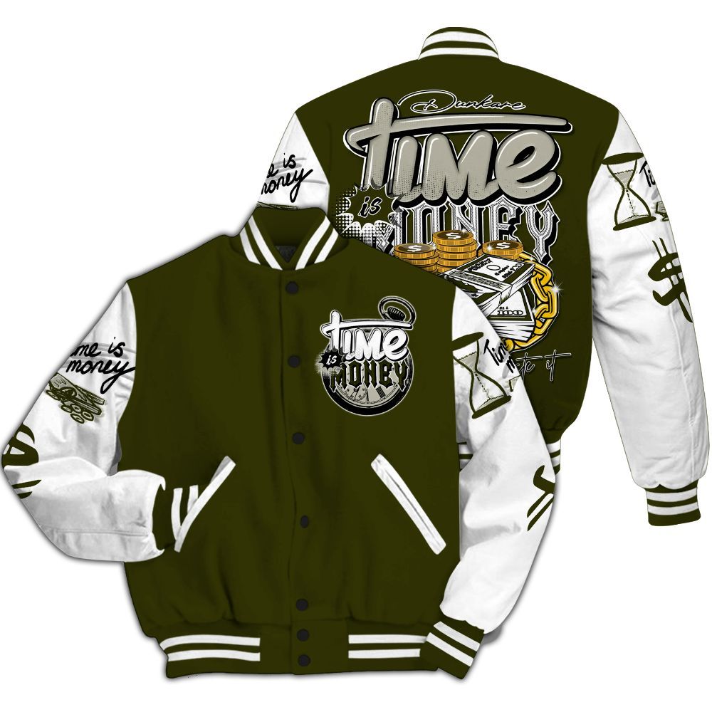 Varsity Jacket To Match Dunk Low Pale Ivory Cargo Khaki - Time Is Money All Over Print