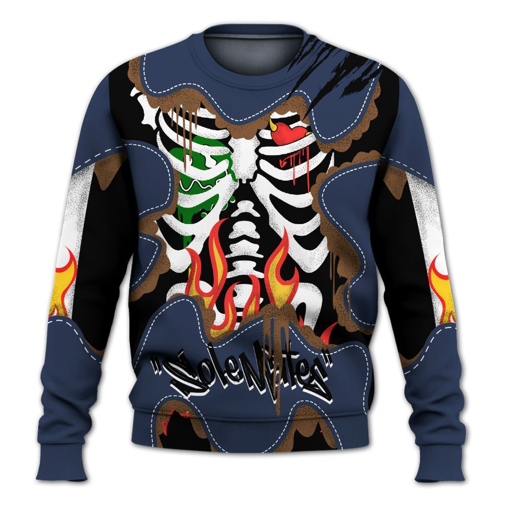 Sweatshirt To Match Midnight Navy 13s - Skeleton Burning Heart Drip All Over Print