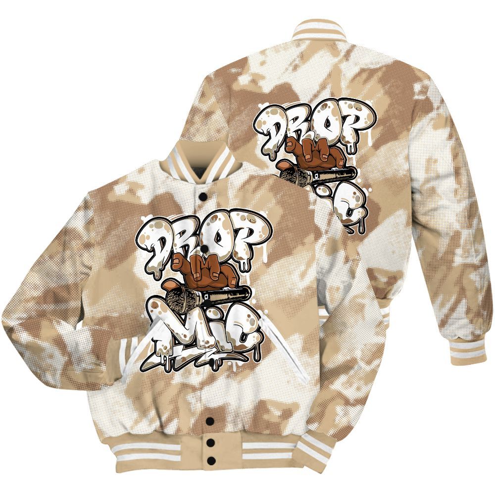 Varsity Jacket To Match Desert Camo 3s Shirt - Drop Mic Abstract All Over Print