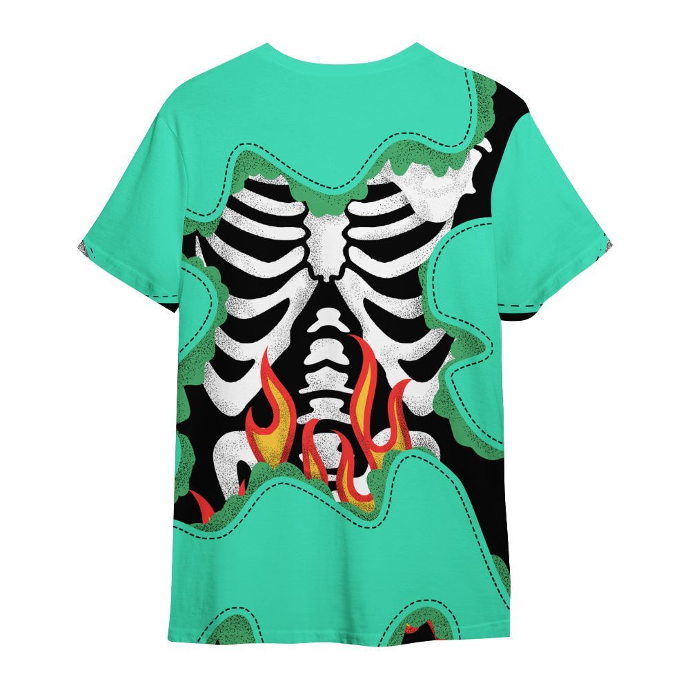 Shirt To Match Black Green Glow 3s - Skeleton Burning Heart Drip Green Glow 3s All Over Print