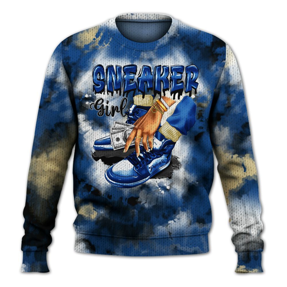 Knitted Sweater To Match Air Ship Royal Blue - SNEAKER Girl Money Drip Tie Dye