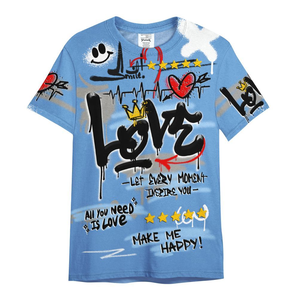 Shirt To Match Black University Blue 5s - Happy Love Beats Graffiti Streetwear All Over Print