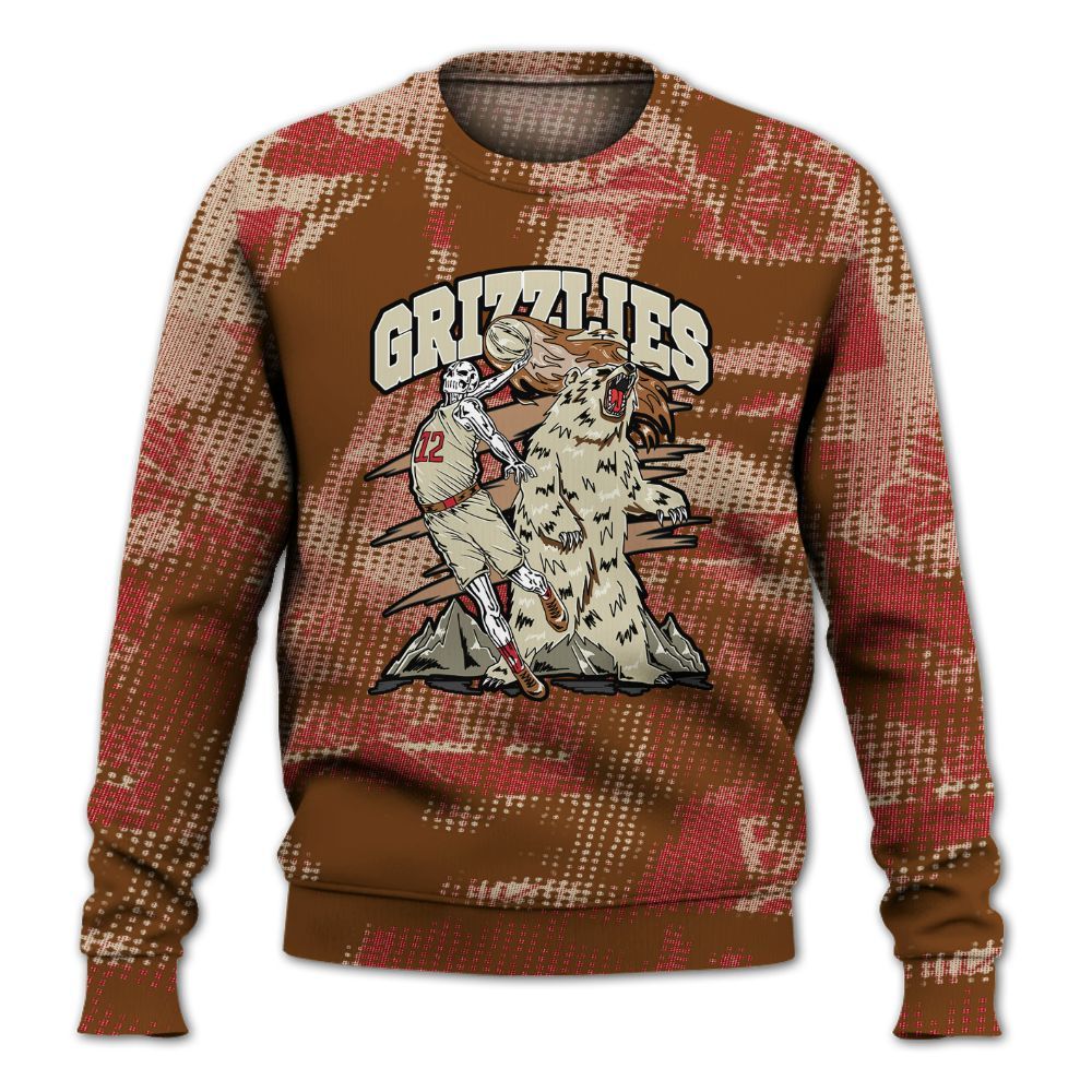 Sweatshirt To Match Archaeo Brown 5s - Grizzly Bear Skeleton Brown Sugar All Over Print