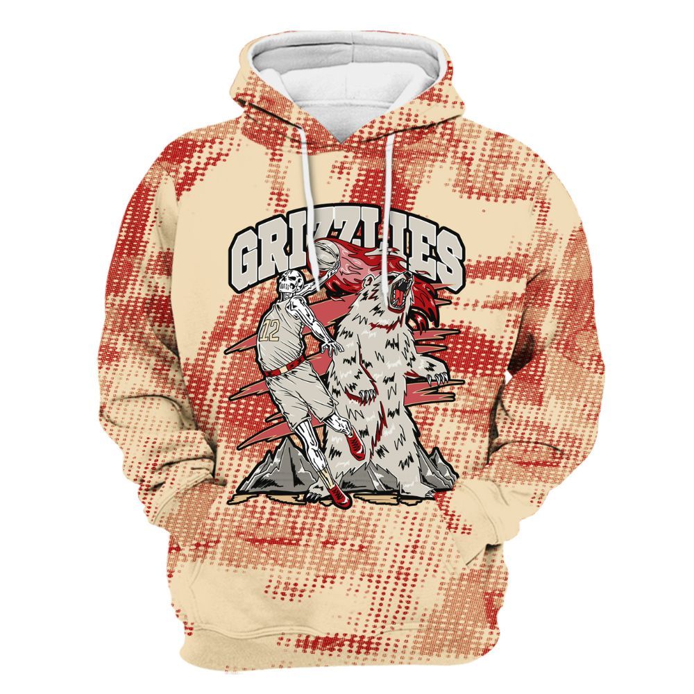 Hoodie To Match Dunk Low Strawberry Waffle - Grizzly Bear Skeleton Brown Sugar All Over Print