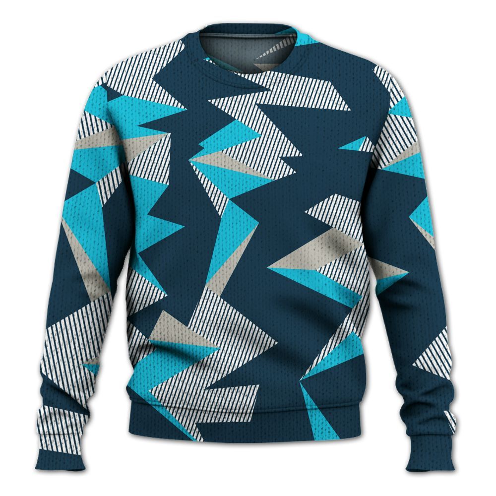 Knitted Sweater To Match Air Navy Baltic Blue - Geometric Camouflage Pattern