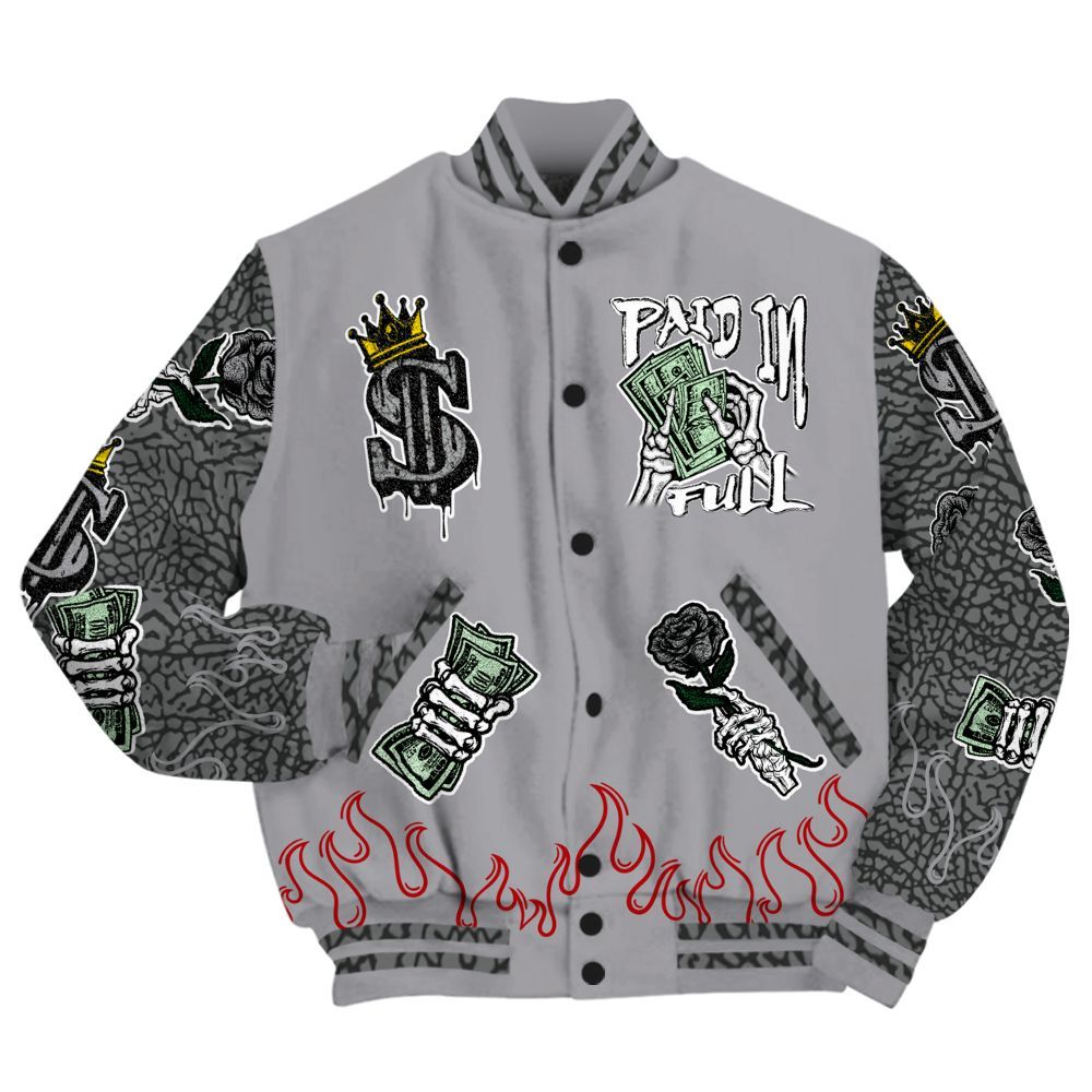 Varsity Jacket To Match Cement Grey 3s - Fire Everybody Paid In All Over Print