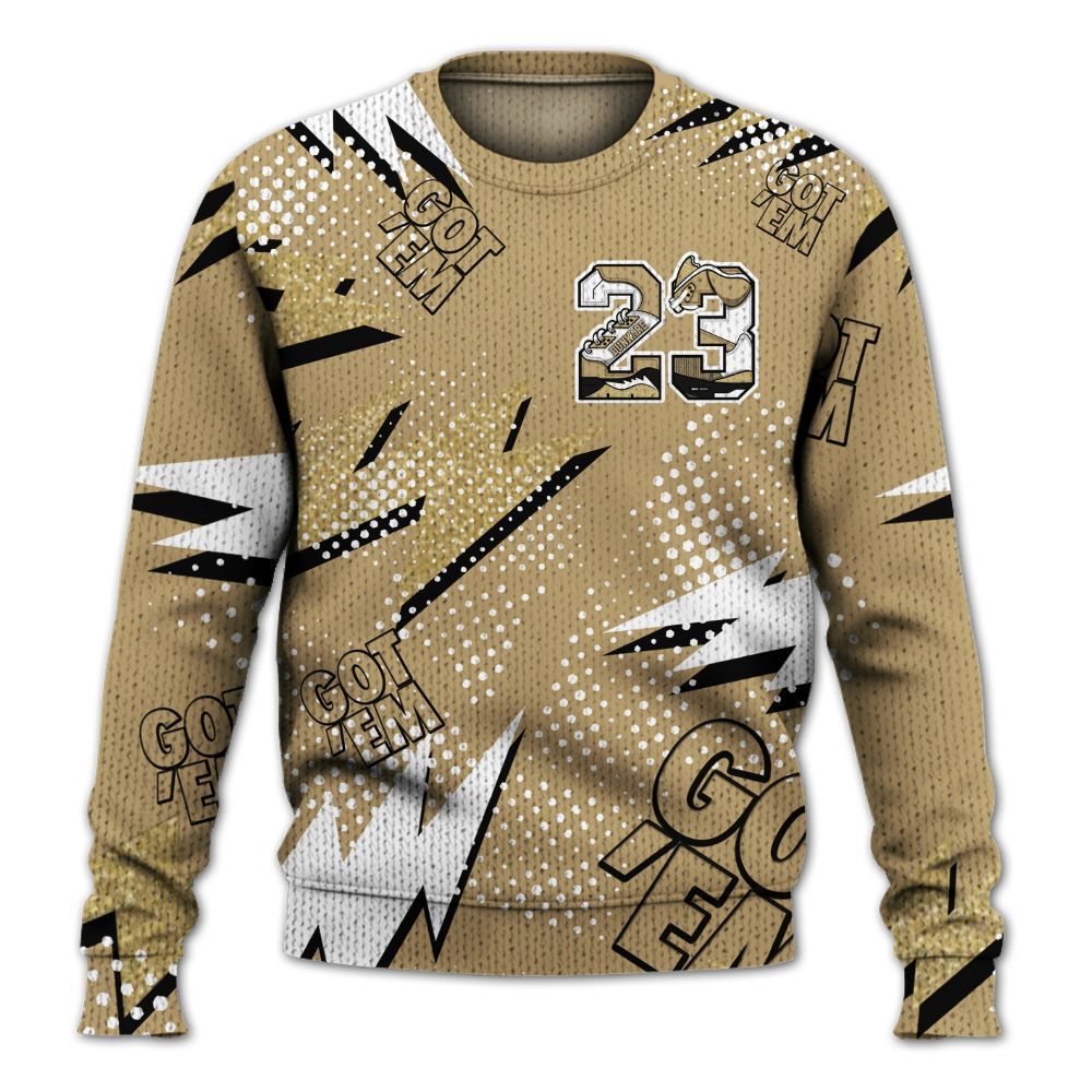 Knitted Sweater To Match High OG Black Metallic Gold 1s - Custom Name Number 23 5s