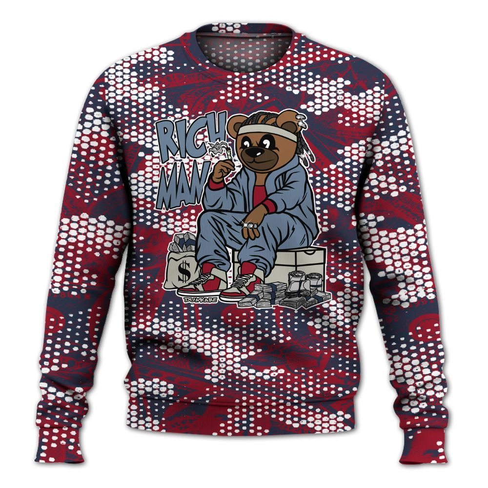 Sweatshirt To Match Navy Blue 2024 6s - Rich Man Bear Banknotes Art All Over Print