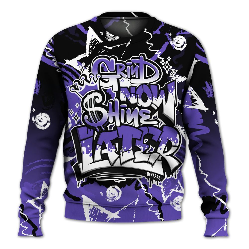 Sweatshirt To Match Field Purple 12s - Grind Shine Later Drip All Over Print