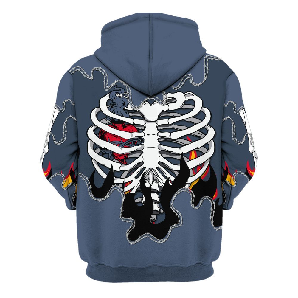 Hoodie To Match Low Diffused Blue 11s - Skeleton Heart On Fire All Over Print