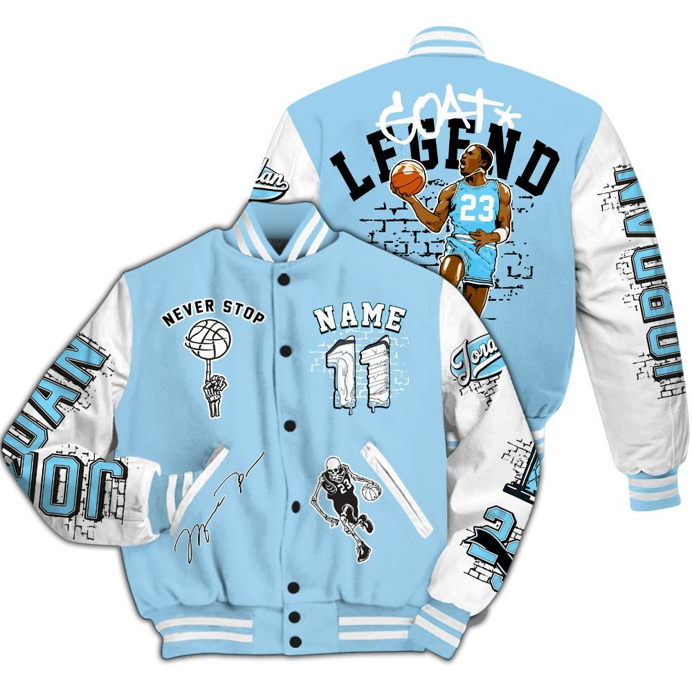 Varsity Jacket To Match Legend Blue 11s - No.11 Drip Style Custom Name Basketball Varsity Jacket Graphic All Over Print