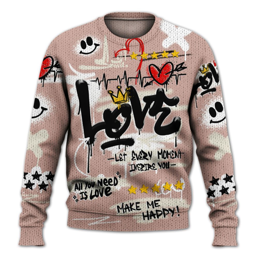 Knitted Sweater To Match Air Force Low 1 Arctic Orange - Happy Love Beats Graffiti Streetwear