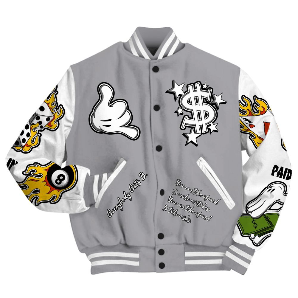 Varsity Jacket To Match Cement Grey 3s - Everybody Paid In Full Graphic All Over Print